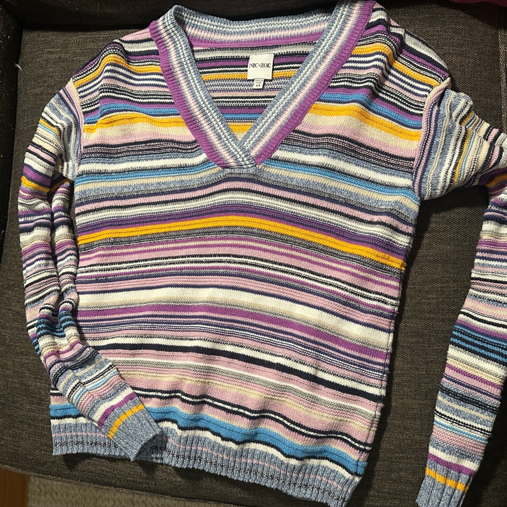 NIC+ZOE Striped V-Neck Sweater in Pastel Mix